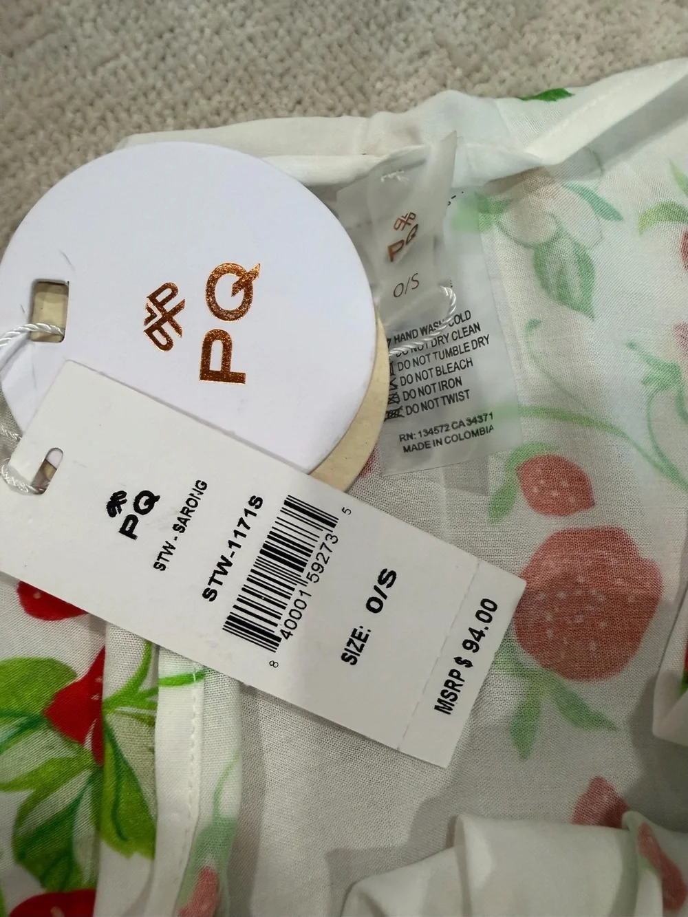 PQ Swim Strawberry Fields Sarong Swim Cover Up Pareo Skirt NWT $94 Retail